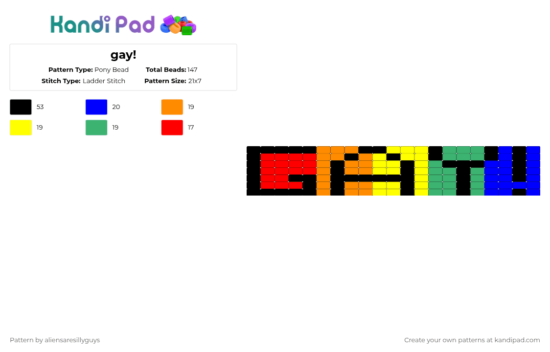 gay! - Pony Bead Pattern by aliensaresillyguys on Kandi Pad - green, orange, purple, yellow