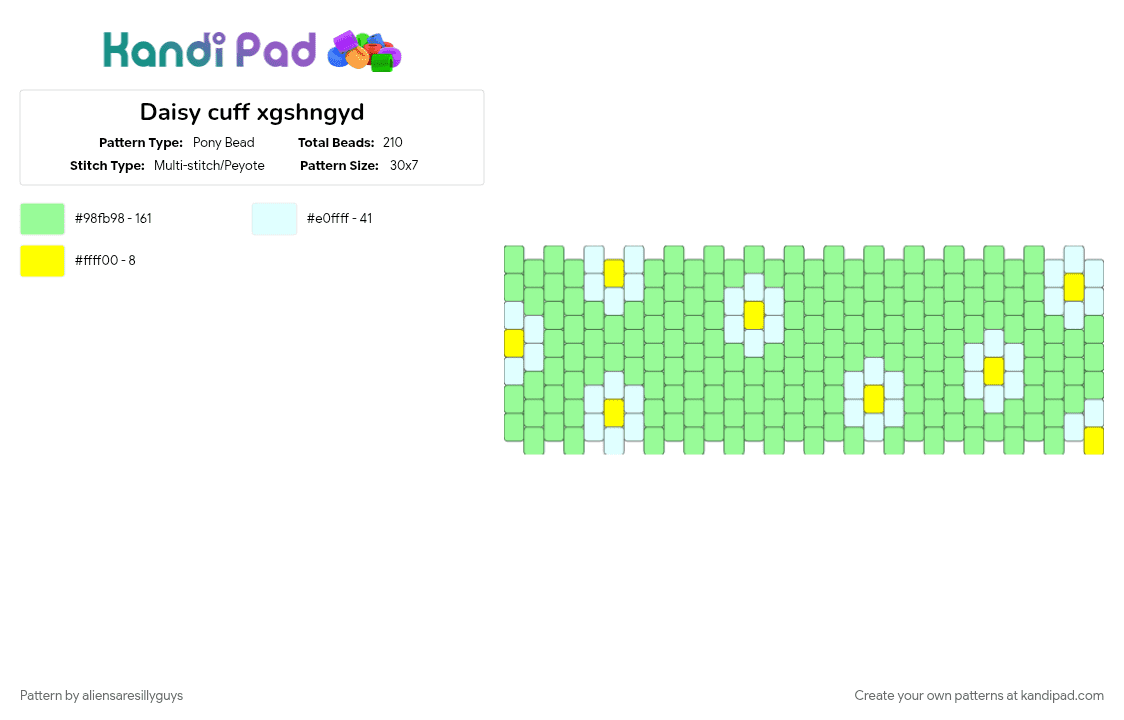 Daisy cuff xgshngyd - Pony Bead Pattern by aliensaresillyguys on Kandi Pad - teal