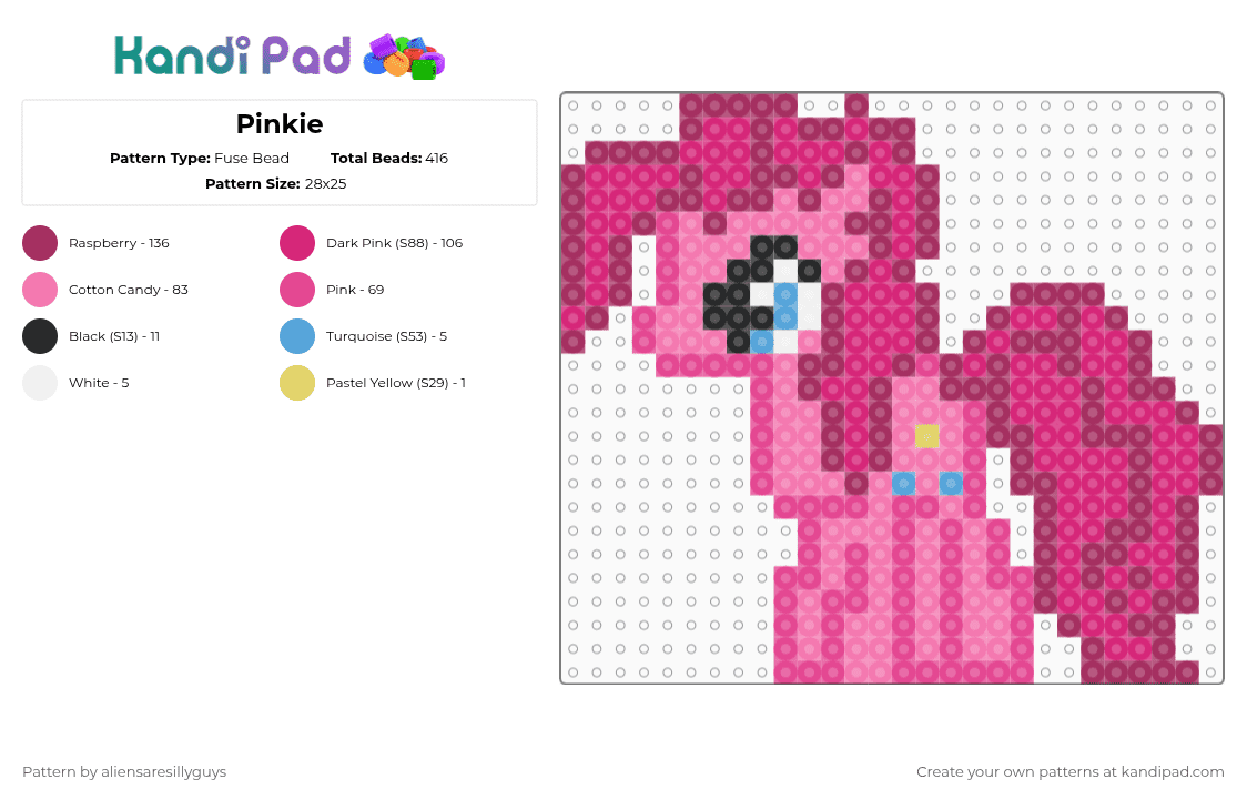 Pinkie - Fuse Bead Pattern by aliensaresillyguys on Kandi Pad - pink