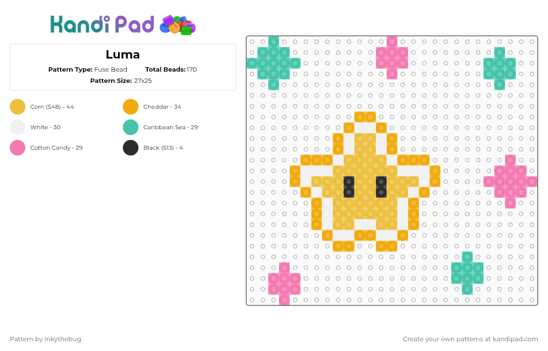 Luma - Fuse Bead Pattern by inkythebug on Kandi Pad - galaxy, luma, mario, orange, star, yellow