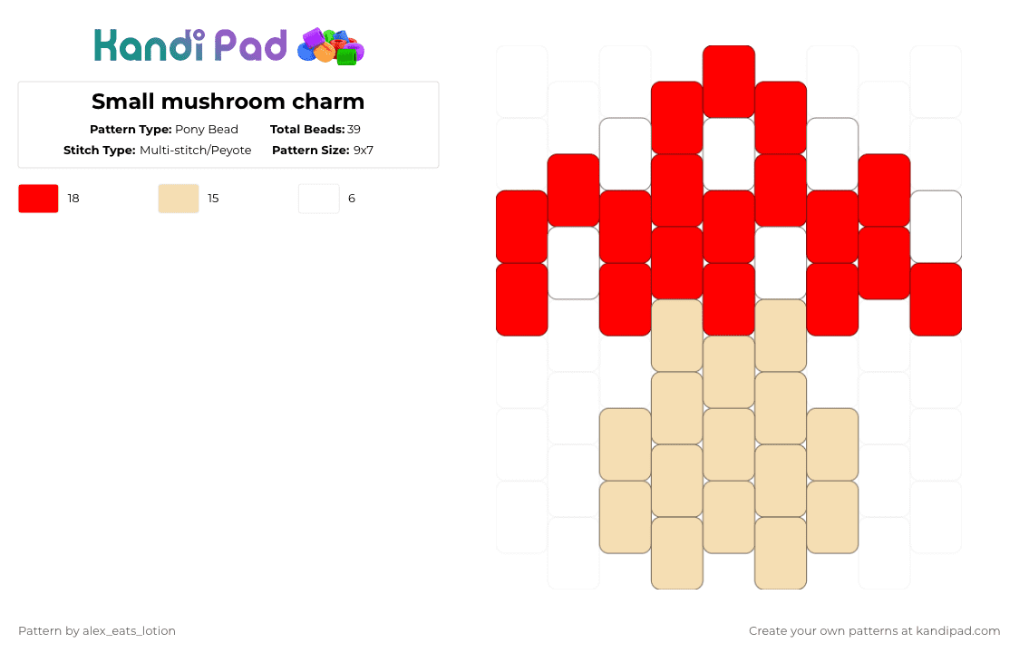 Small mushroom charm - Pony Bead Pattern by alex_eats_lotion on Kandi Pad - red,beige
