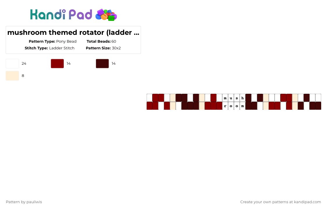 mushroom rotator (ladder part) - Pony Bead Pattern by pauliwis on Kandi Pad - mushroom,ladder,rotator,nature,red,fungi