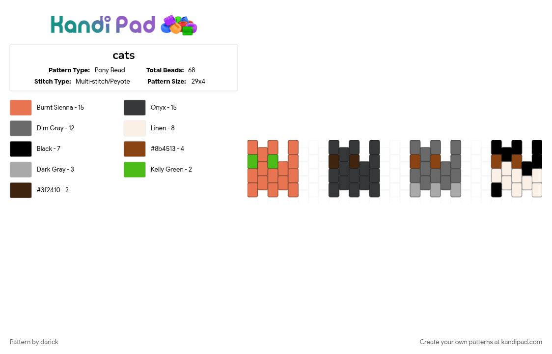 cats - Pony Bead Pattern by darick on Kandi Pad - gray, orange