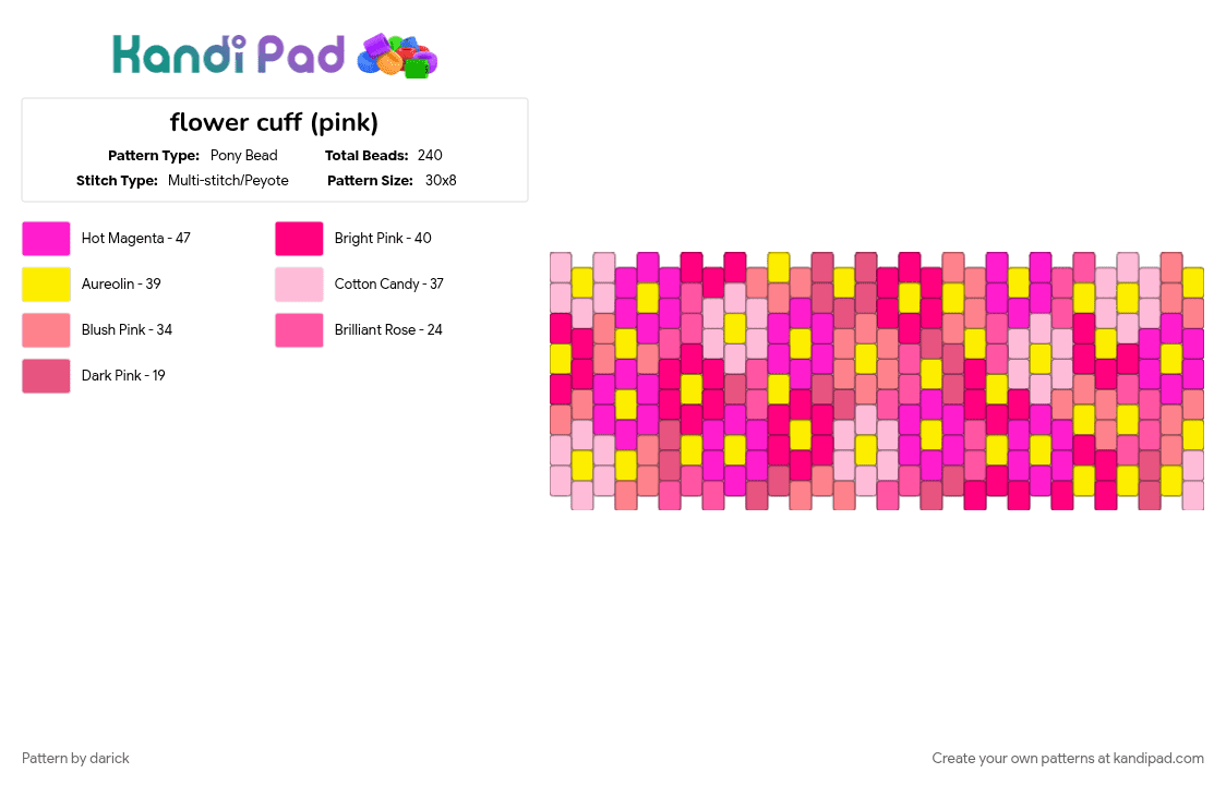 flower cuff (pink) - Pony Bead Pattern by darick on Kandi Pad - cotdboutiques, pink