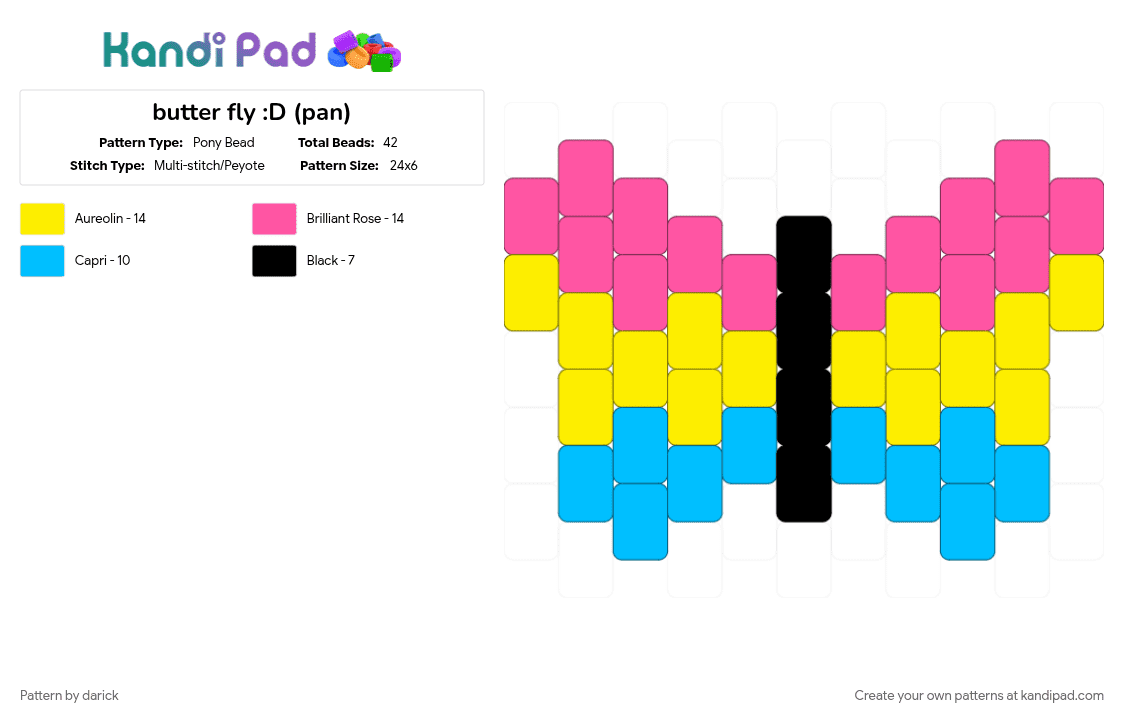butter fly :D (pan) - Pony Bead Pattern by darick on Kandi Pad - pink, yellow