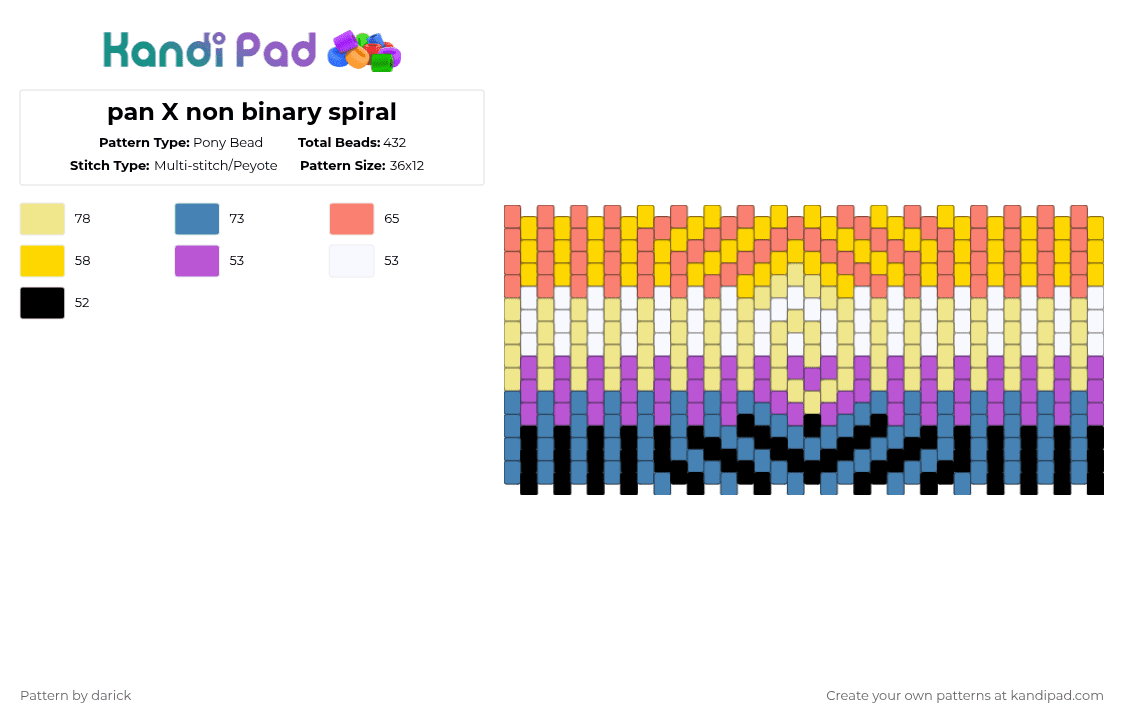 Pan X non binary spiral Pony Bead Pattern - Kandi Pad | Kandi Patterns ...