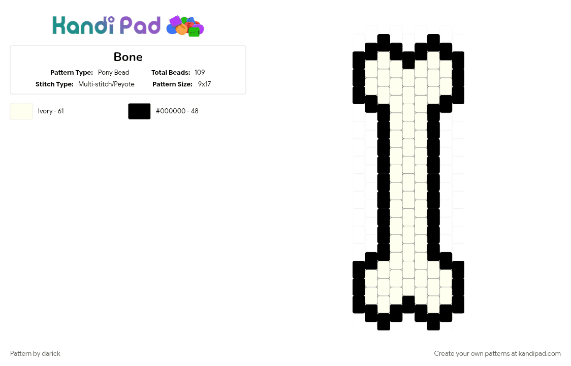 Bone - Pony Bead Pattern by darick on Kandi Pad - black, white