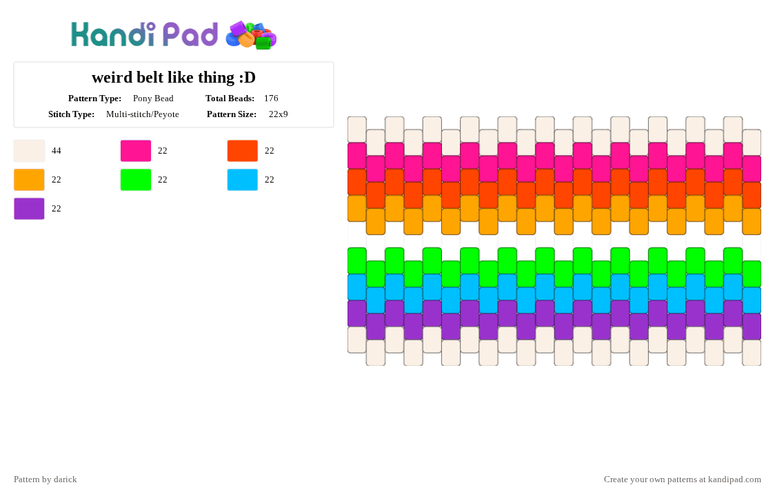 weird belt like thing :D - Pony Bead Pattern by darick on Kandi Pad - red,green,purple,colorful