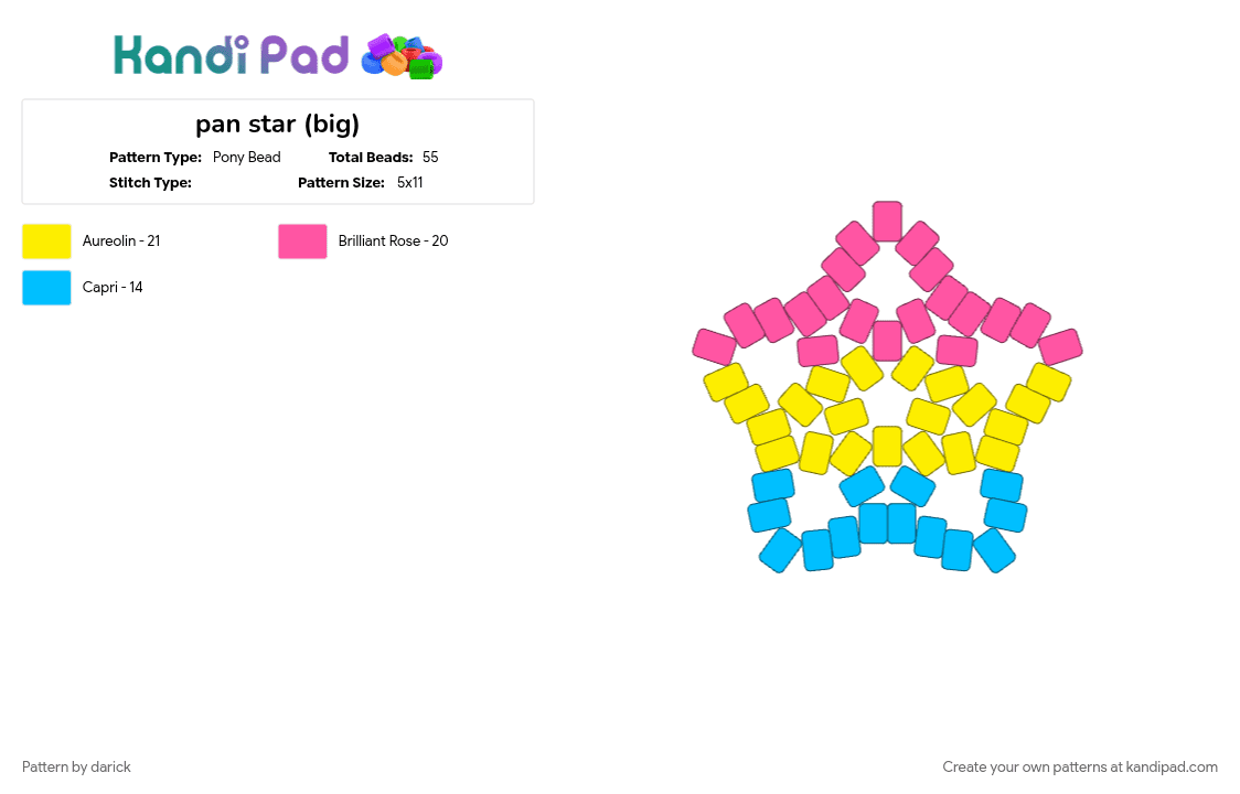pan star (big) - Pony Bead Pattern by darick on Kandi Pad - pink, yellow