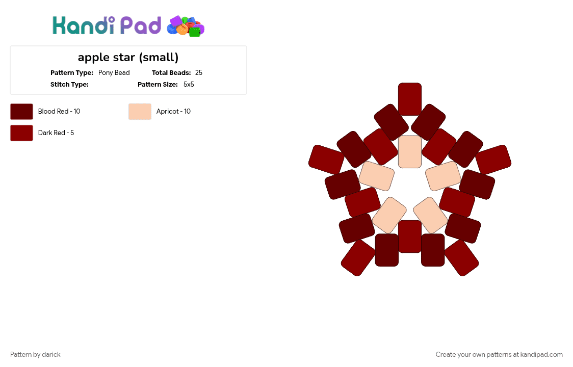 apple star (small) - Pony Bead Pattern by darick on Kandi Pad - apple, brown, cotdfruit, mini, red, star