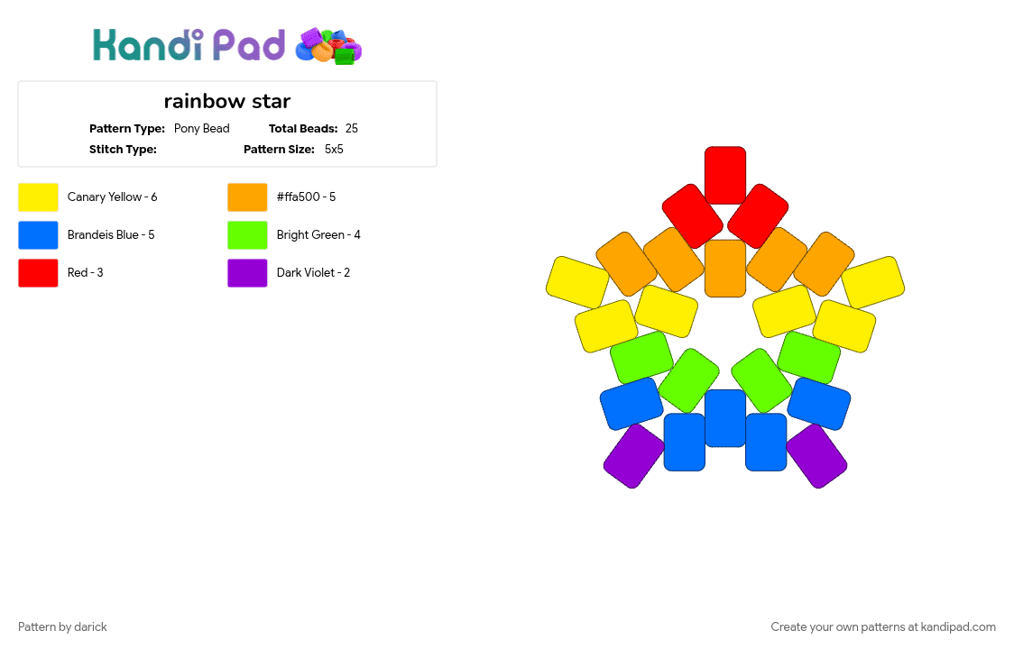 rainbow star - Pony Bead Pattern by darick on Kandi Pad - blue, green, orange, yellow
