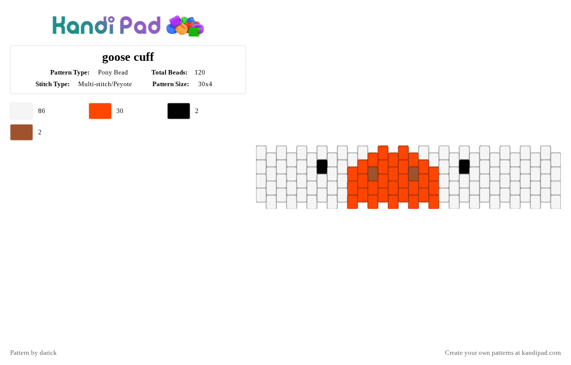 goose cuff - Pony Bead Pattern by darick on Kandi Pad - red,white