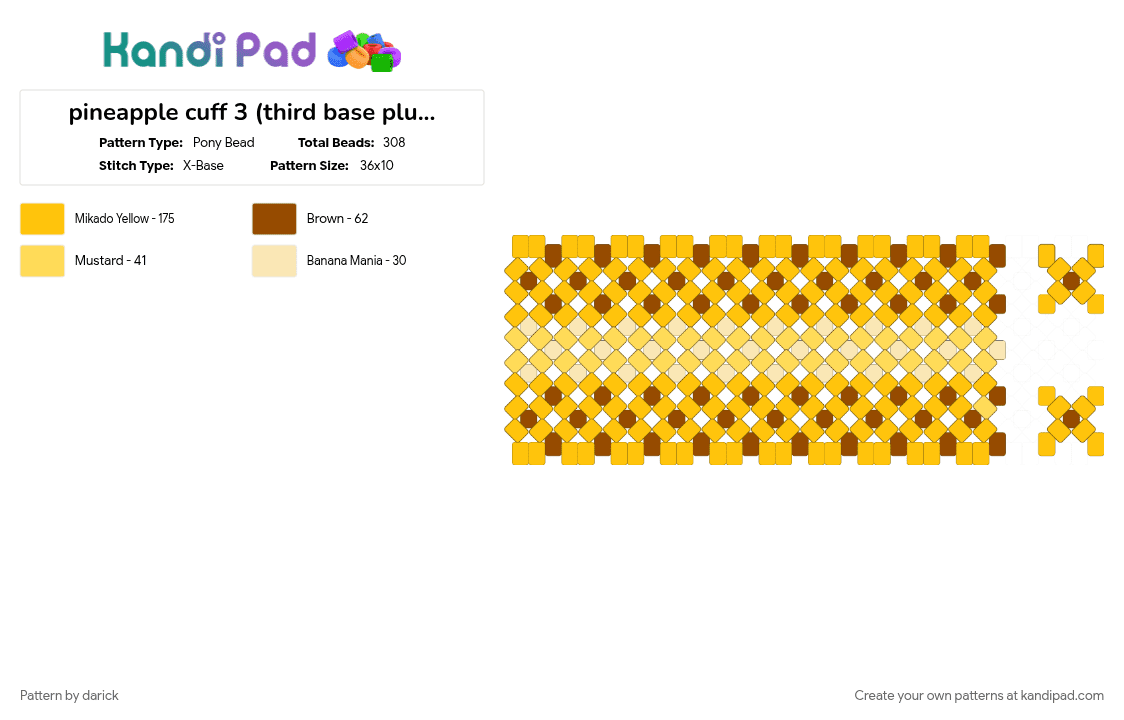 pineapple cuff 3 (third base plus spikes) - Pony Bead Pattern by darick on Kandi Pad - cotdfruit, food, fruit, pineapple, yellow