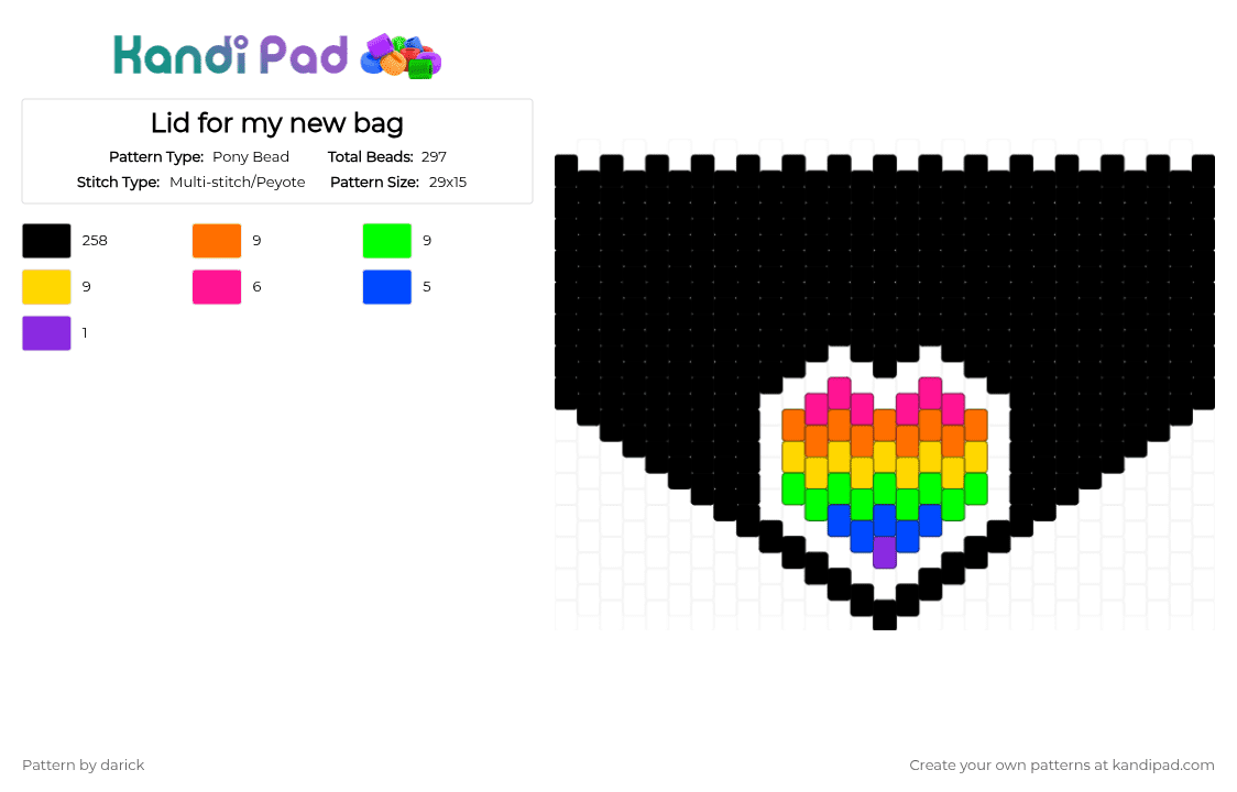 Lid for my new bag - Pony Bead Pattern by darick on Kandi Pad - black,orange,green,yellow,colorful