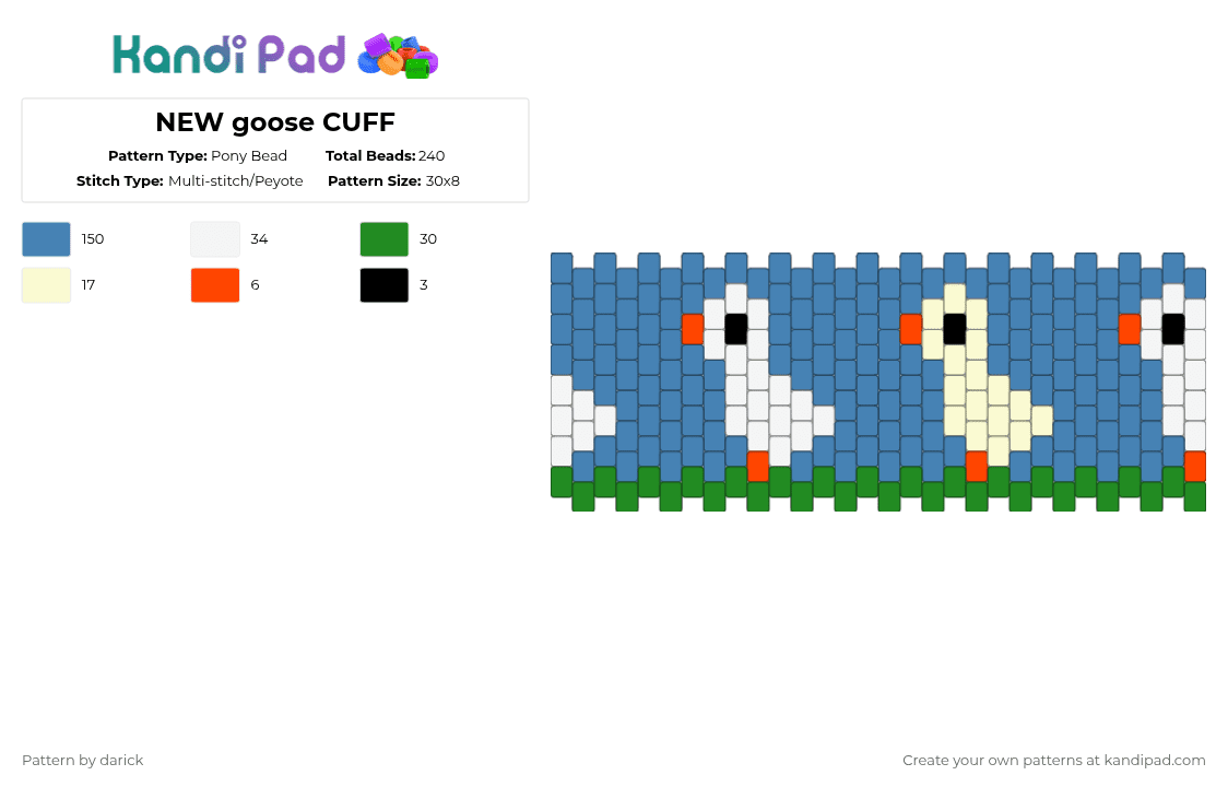 NEW goose CUFF - Pony Bead Pattern by darick on Kandi Pad - blue
