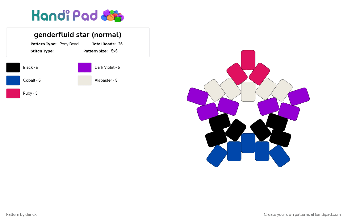 genderfluid star (normal) - Pony Bead Pattern by darick on Kandi Pad - blue, purple
