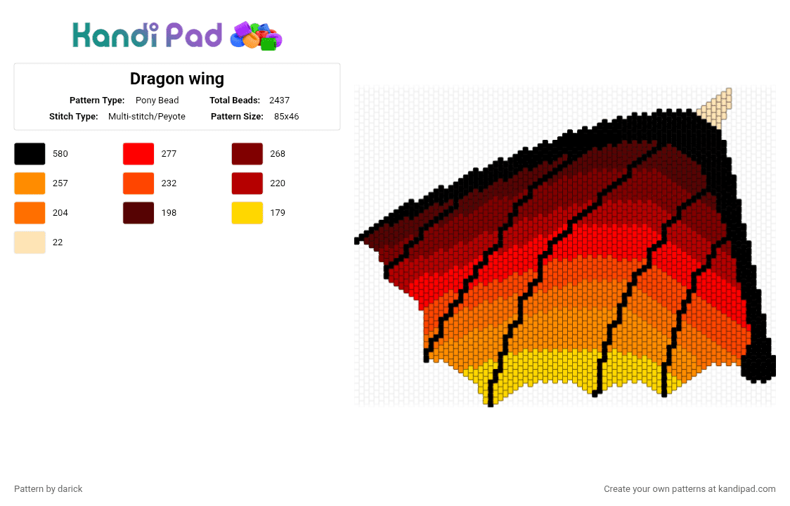 Dragon wing - Pony Bead Pattern by darick on Kandi Pad - brown,red,orange