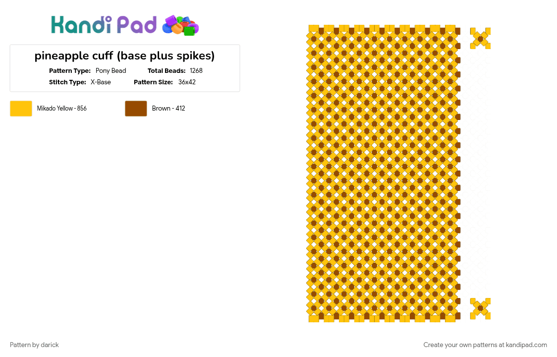 pineapple cuff (base plus spikes) - Pony Bead Pattern by darick on Kandi Pad - cotdfruit, food, fruit, pineapple, red, yellow