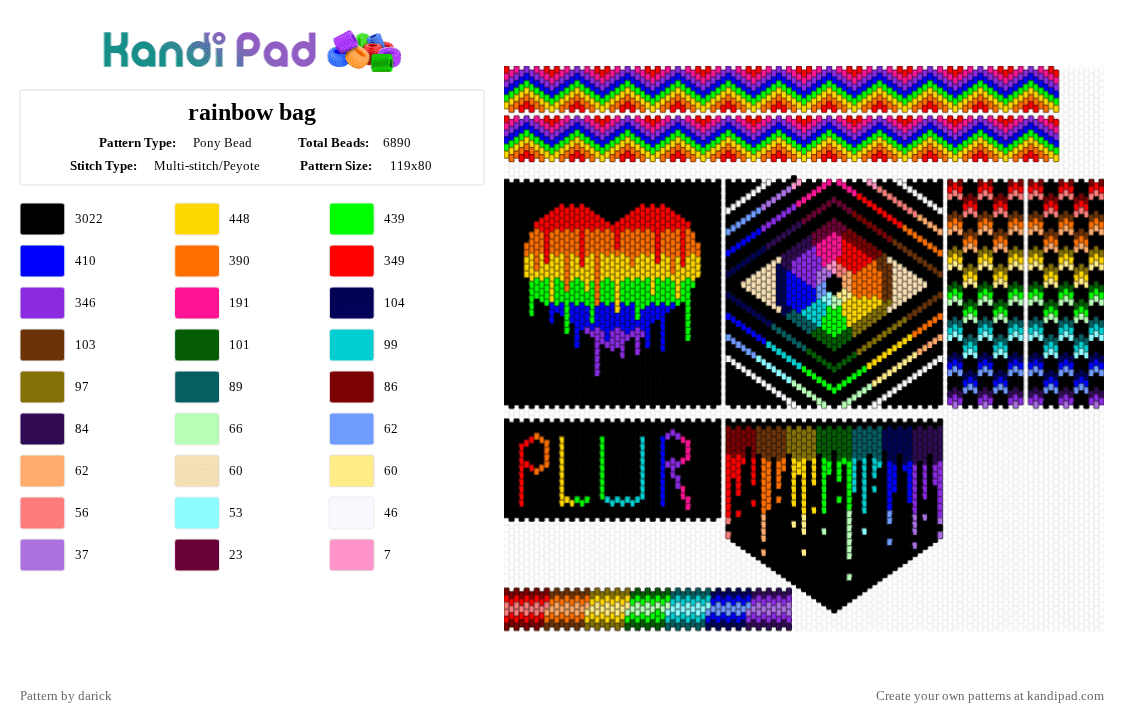 rainbow bag - Pony Bead Pattern by darick on Kandi Pad - black,purple,green,orange,colorful,rainbow,gay,backpack,bag,eyes