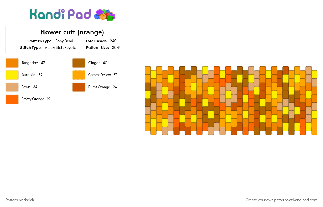 flower cuff (orange) - Pony Bead Pattern by darick on Kandi Pad - cotdboutiques, orange