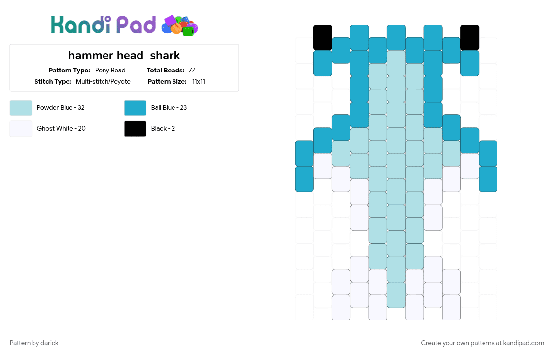 hammer head  shark - Pony Bead Pattern by darick on Kandi Pad - 