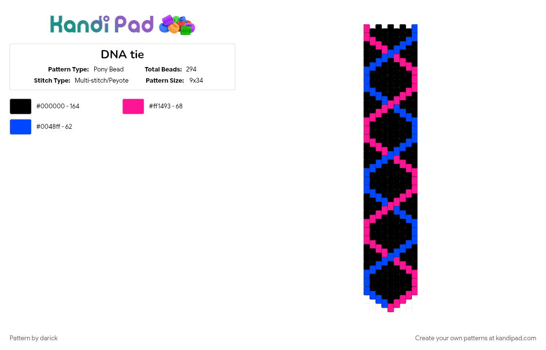 DNA tie - Pony Bead Pattern by darick on Kandi Pad - black, blue, cotdevolution, pink
