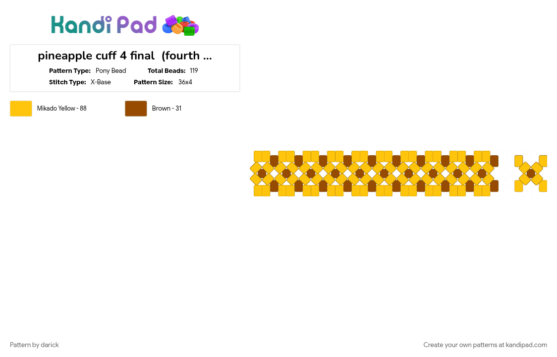 pineapple cuff 4 final  (fourth base plus spikes) - Pony Bead Pattern by darick on Kandi Pad - cotdfruit, food, fruit, pineapple, red, yellow