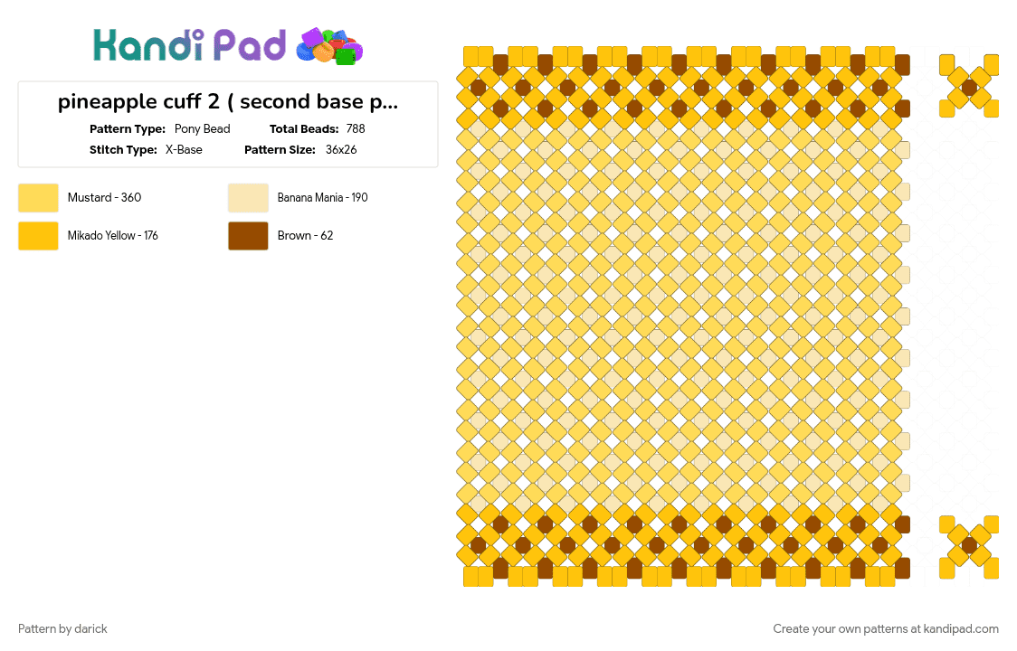 pineapple cuff 2 ( second base plus spikes) - Pony Bead Pattern by darick on Kandi Pad - cotdfruit, food, fruit, pineapple, yellow