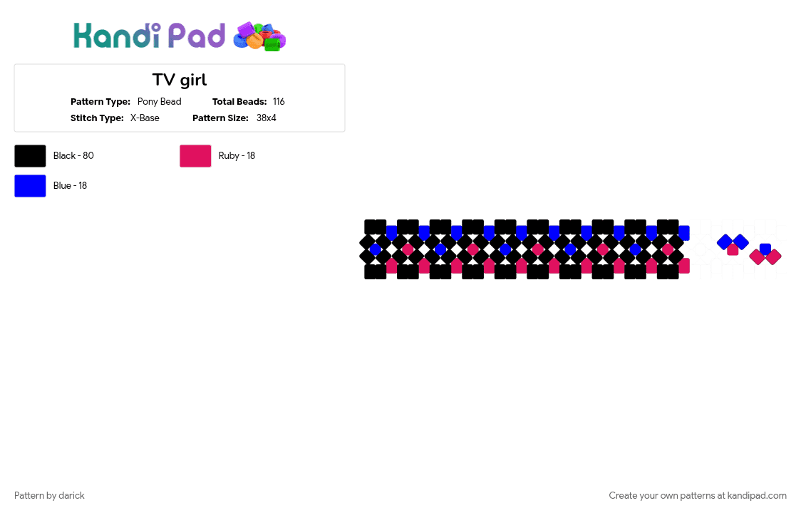 TV girl - Pony Bead Pattern by darick on Kandi Pad - black, pink, purple