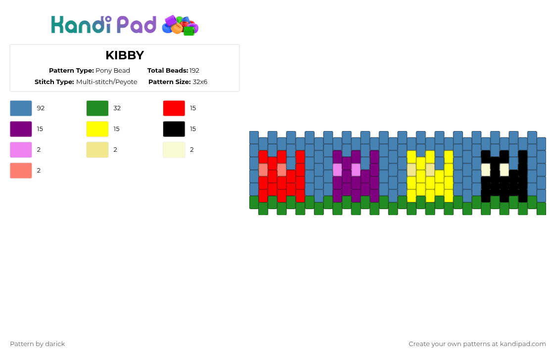 KIBBY - Pony Bead Pattern by darick on Kandi Pad - blue,green