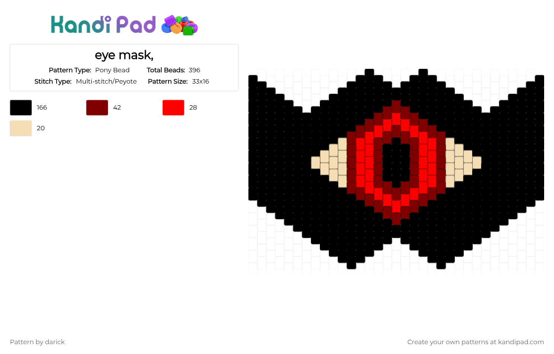 eye mask, - Pony Bead Pattern by darick on Kandi Pad - black,brown