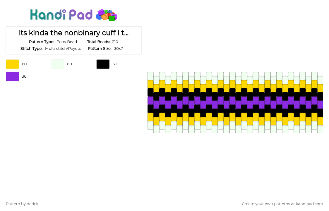 its kinda the nonbinary cuff I think - Pony Bead Pattern by darick on Kandi Pad - yellow,purple