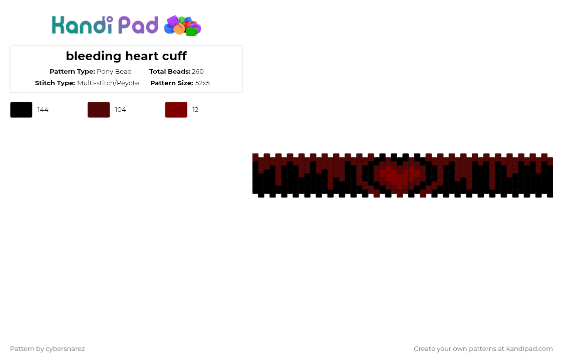bleeding heart cuff - Pony Bead Pattern by cybersnarez on Kandi Pad - black,brown