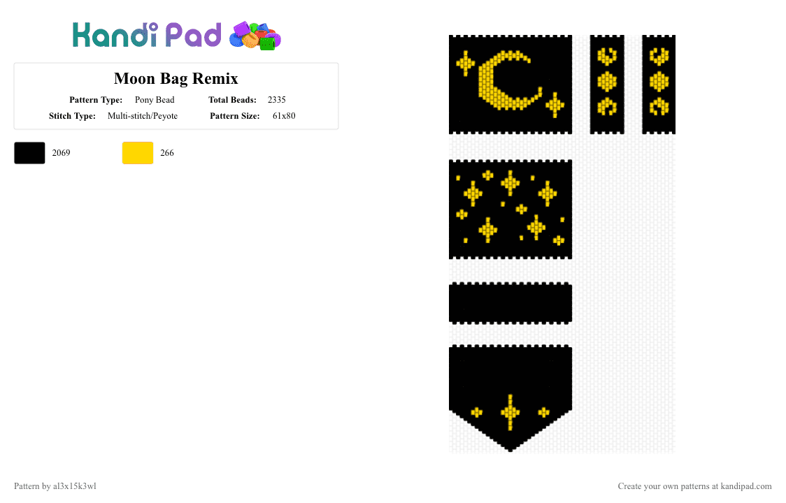 Moon Bag Remix - Pony Bead Pattern by al3x15k3wl on Kandi Pad - black,moon,bag,star