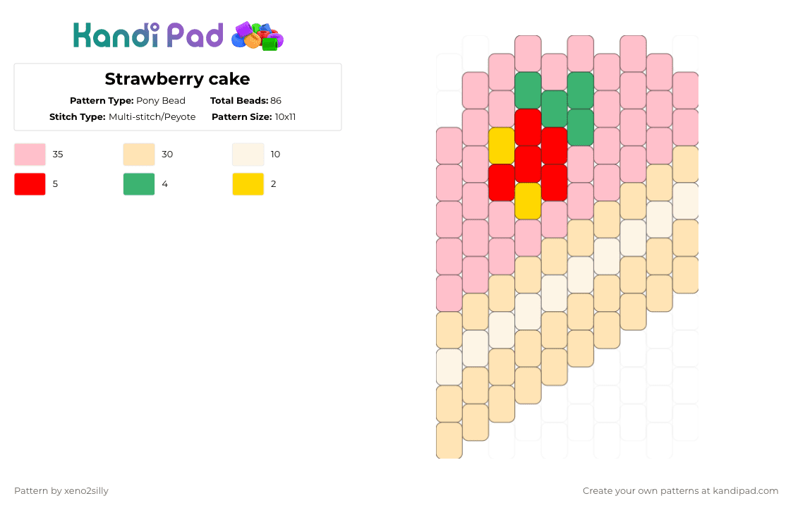 Strawberry cake - Pony Bead Pattern by xeno2silly on Kandi Pad - beige,pink,cotdcooking,cake,food,yummy,preppy