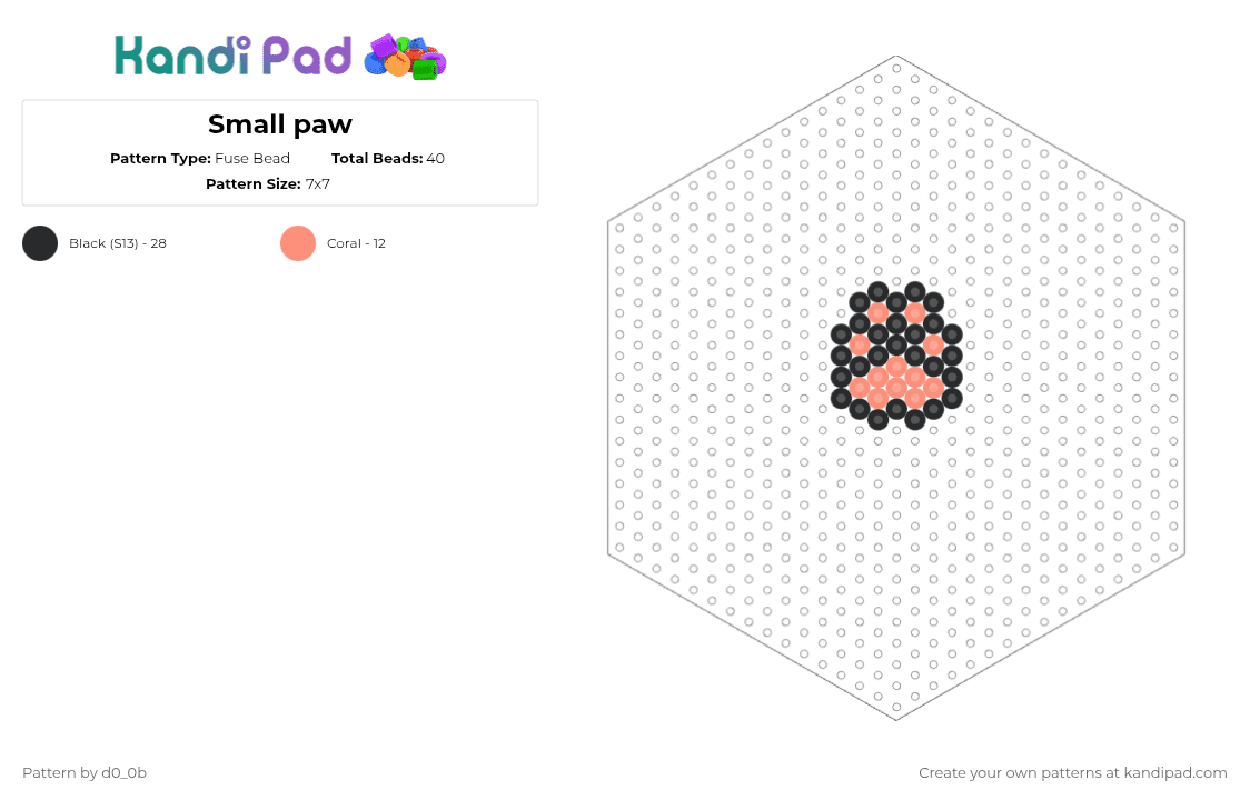 Small paw - Fuse Bead Pattern by d0_0b on Kandi Pad - black, cat, cute, easy, orange, paw, small