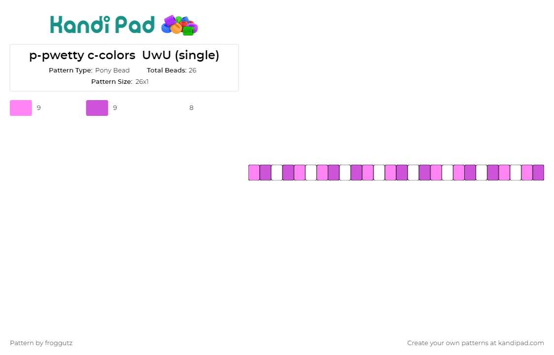 p-pwetty c-colors  UwU (single) - Pony Bead Pattern by froggutz on Kandi Pad - stripes,singles,bracelets