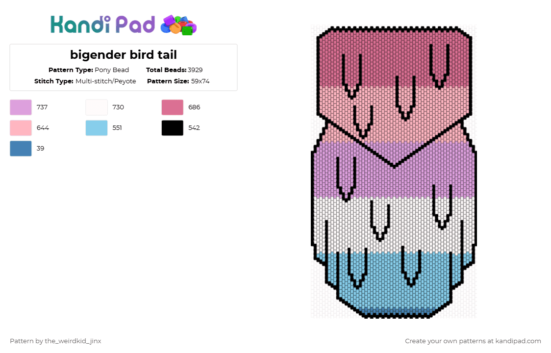 bigender bird tail - Pony Bead Pattern by the_weirdkid_jinx on Kandi Pad - pink
