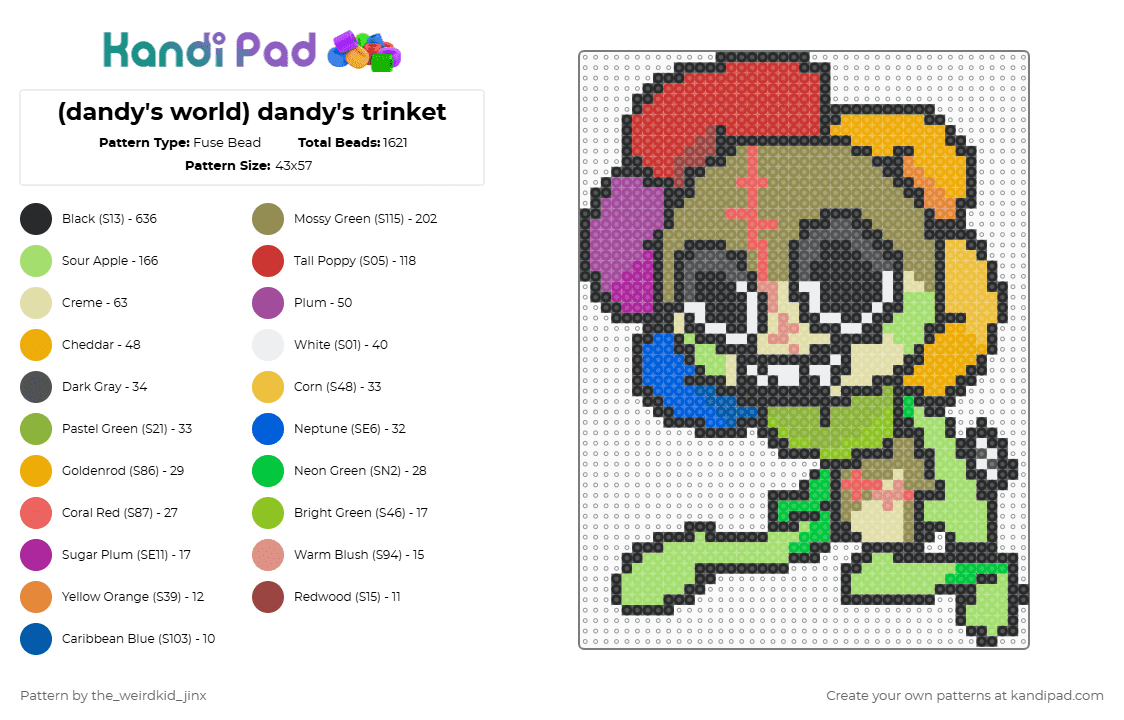 (dandy\'s world) dandy\'s trinket - Fuse Bead Pattern by the_weirdkid_jinx on Kandi Pad - black,gold,red,colorful
