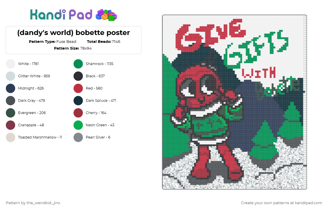 (dandy\'s world) bobette poster - Fuse Bead Pattern by the_weirdkid_jinx on Kandi Pad - white,gray,green,colorful