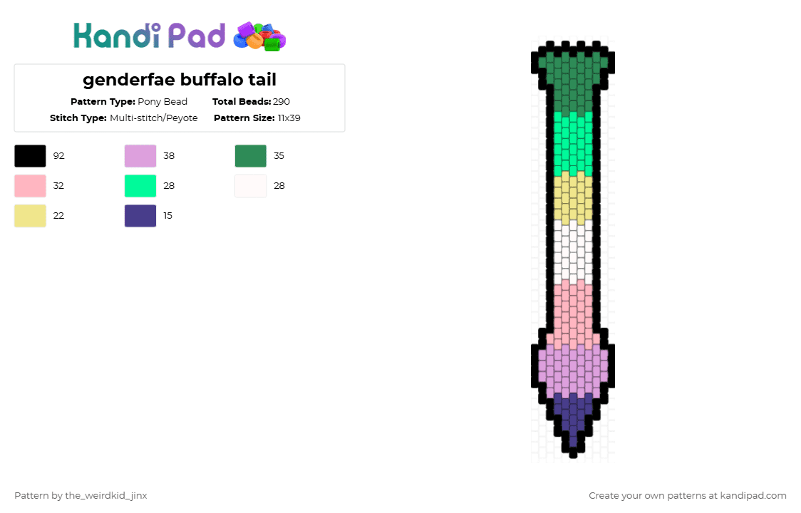 genderfae buffalo tail - Pony Bead Pattern by the_weirdkid_jinx on Kandi Pad - green,pink