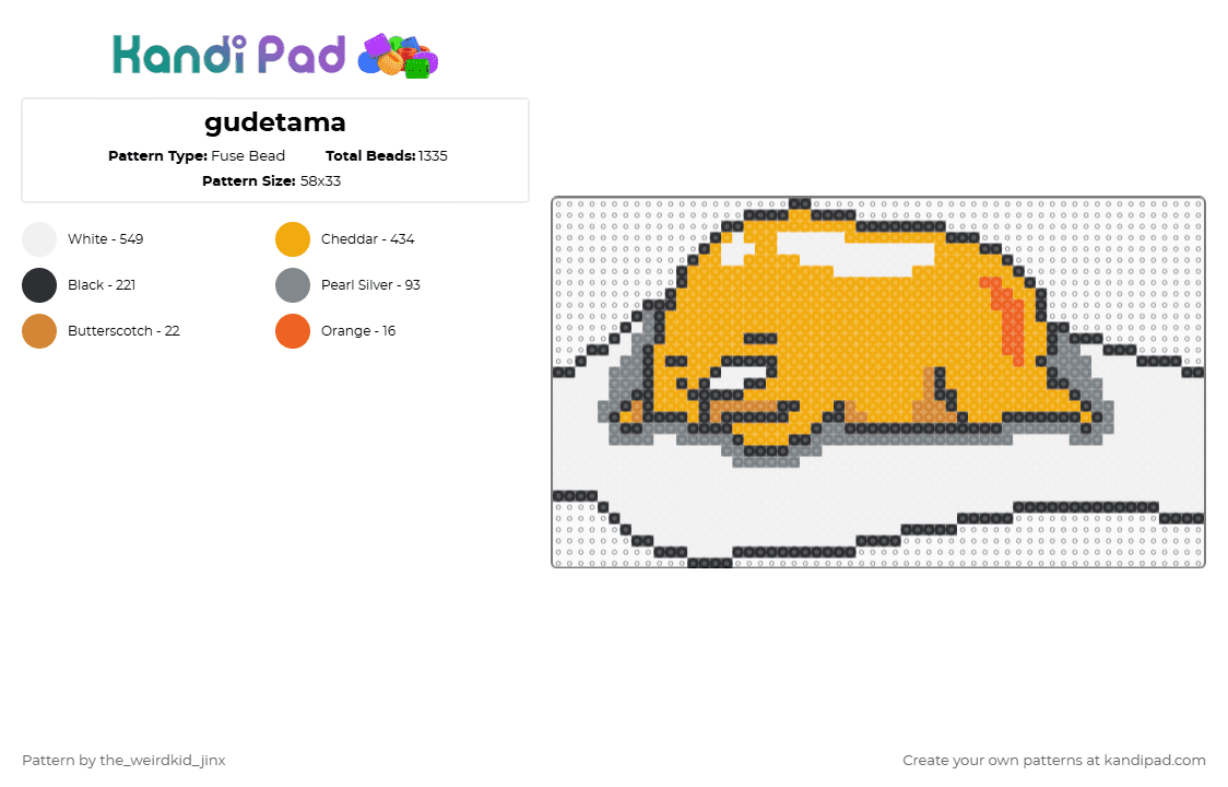 gudetama - Fuse Bead Pattern by the_weirdkid_jinx on Kandi Pad - orange,cotdcooking