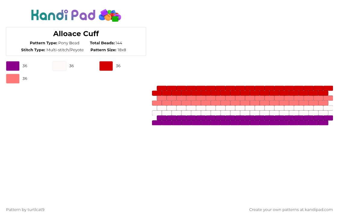 Alloace Cuff - Pony Bead Pattern by turtlcat9 on Kandi Pad - pink,red,alloace,ace,asexual,pride,cuff,horizontal