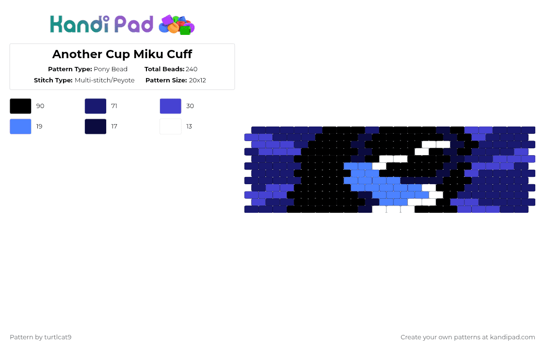Another Cup Miku Cuff - Pony Bead Pattern by turtlcat9 on Kandi Pad - purple,hatsune miku,miku hatsune,miku,hatsune,another cup,bunnycat,vocaloid,cuff