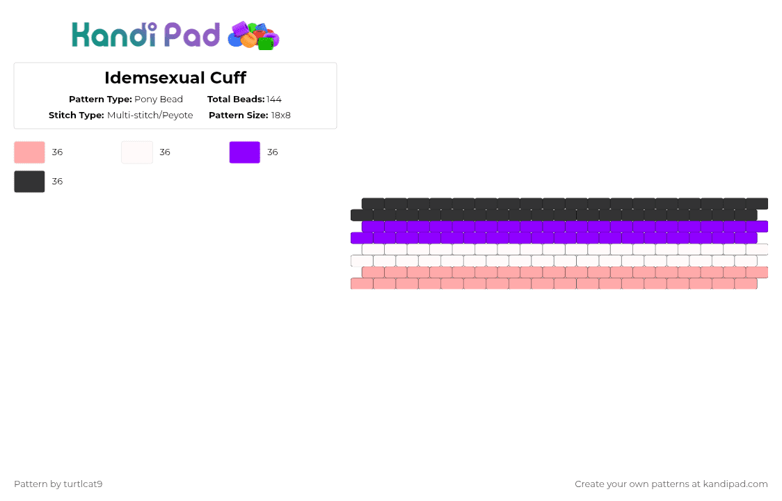 Idemsexual Cuff - Pony Bead Pattern by turtlcat9 on Kandi Pad - beige,purple,idemsexual,idem,pride,cuff,horizontal
