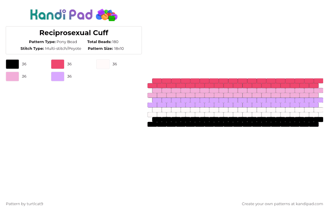 Reciprosexual Cuff - Pony Bead Pattern by turtlcat9 on Kandi Pad - red,pink,reciprosexual,recipro,pride,cuff,horizontal