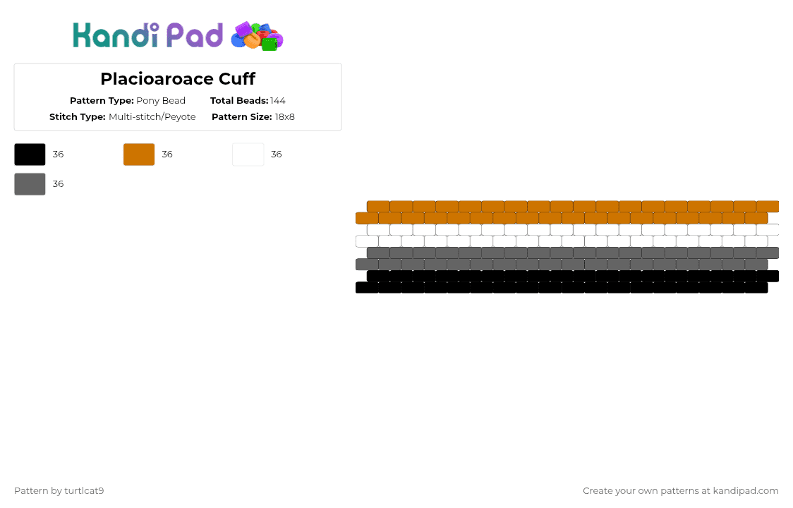 Placiorose Cuff - Pony Bead Pattern by turtlcat9 on Kandi Pad - orange,gray,placiorose,placio,pride,cuff,horizontal