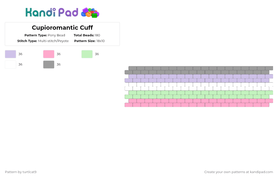 Cupioromantic Cuff - Pony Bead Pattern by turtlcat9 on Kandi Pad - pink,cupioromantic,cupio,pride,cuff,horizontal