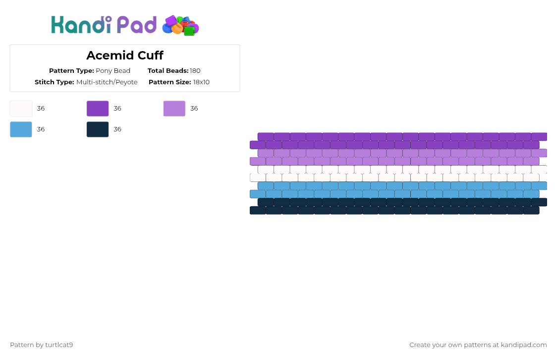 Acemid Cuff - Pony Bead Pattern by turtlcat9 on Kandi Pad - purple,pink,light blue,blue,acemid,ace,pride,cuff,horizontal