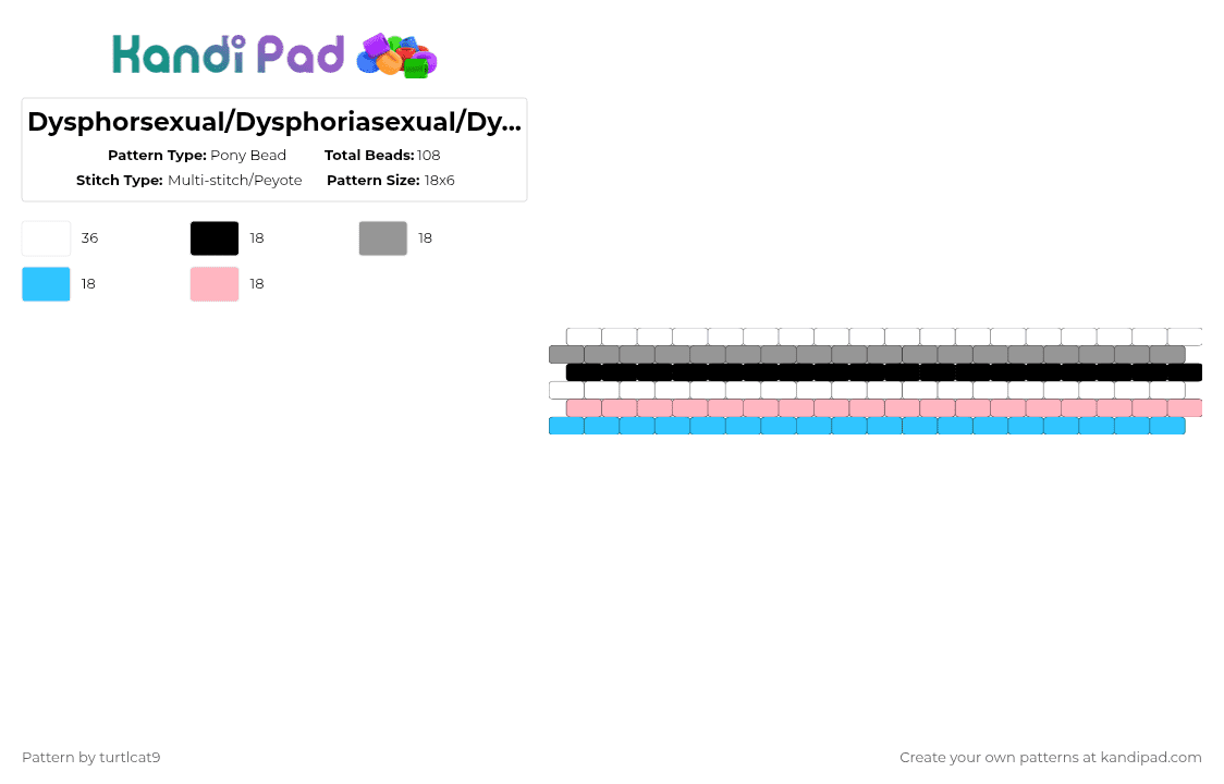 Dysphorsexual/Dysphoriasexual/Dyssexual Cuff - Pony Bead Pattern by turtlcat9 on Kandi Pad - gray,light blue,pink,dysphorsexual,dysphoriasexual,dyssexual,dysphor,dysphoria,dys,pride,cuff